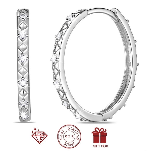 Beautlace 14K White Gold over Silver Hoop Earrings for Women, 24mm Filigree Design with 5A Cubic Zirconia Earrings Hoops Christmas Birthday Mother's Day Jewelry Gift for Her