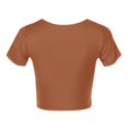 thumbnail image 5 of JIRNDf Hauts pour Femmes T-Shirts d'Été Tendance Mode Manches Courtes Mignon Court Basique Col Rond Coupe Ajustée Blouse pour Femmes Tunique Décontractée Hauts Brun m, 5 of 5