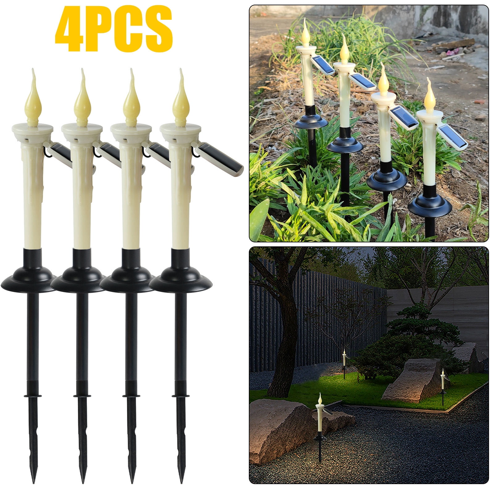Solar Candle Garden Lights, Outdoor LED Candle Pathway Lamp, Waterproof Solar Ground Plug Light, Decorative Landscape Lighting For Lawn Yard Patio, Solar Powered Night Light Set