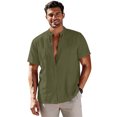 thumbnail image 1 of Ceisia Chemise Homme à Col Montant en Coton-Lin Été Ample Décontractée à Manches Courtes Boutonnée Vert Armée P Cadeaux, 1 of 8