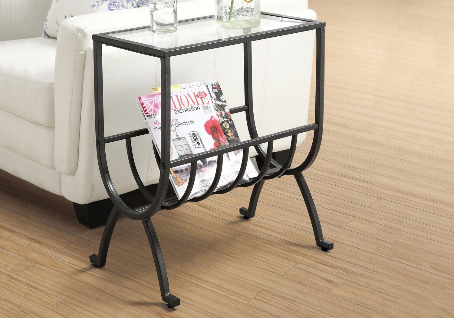 Monarch Specialties Table D'appoint, Côté, Bout, Magazine, Table De Nuit, Étroit, Salon, Chambre À Coucher, Métal, Verre Trempé, Noir, Dégager, Transitionnel