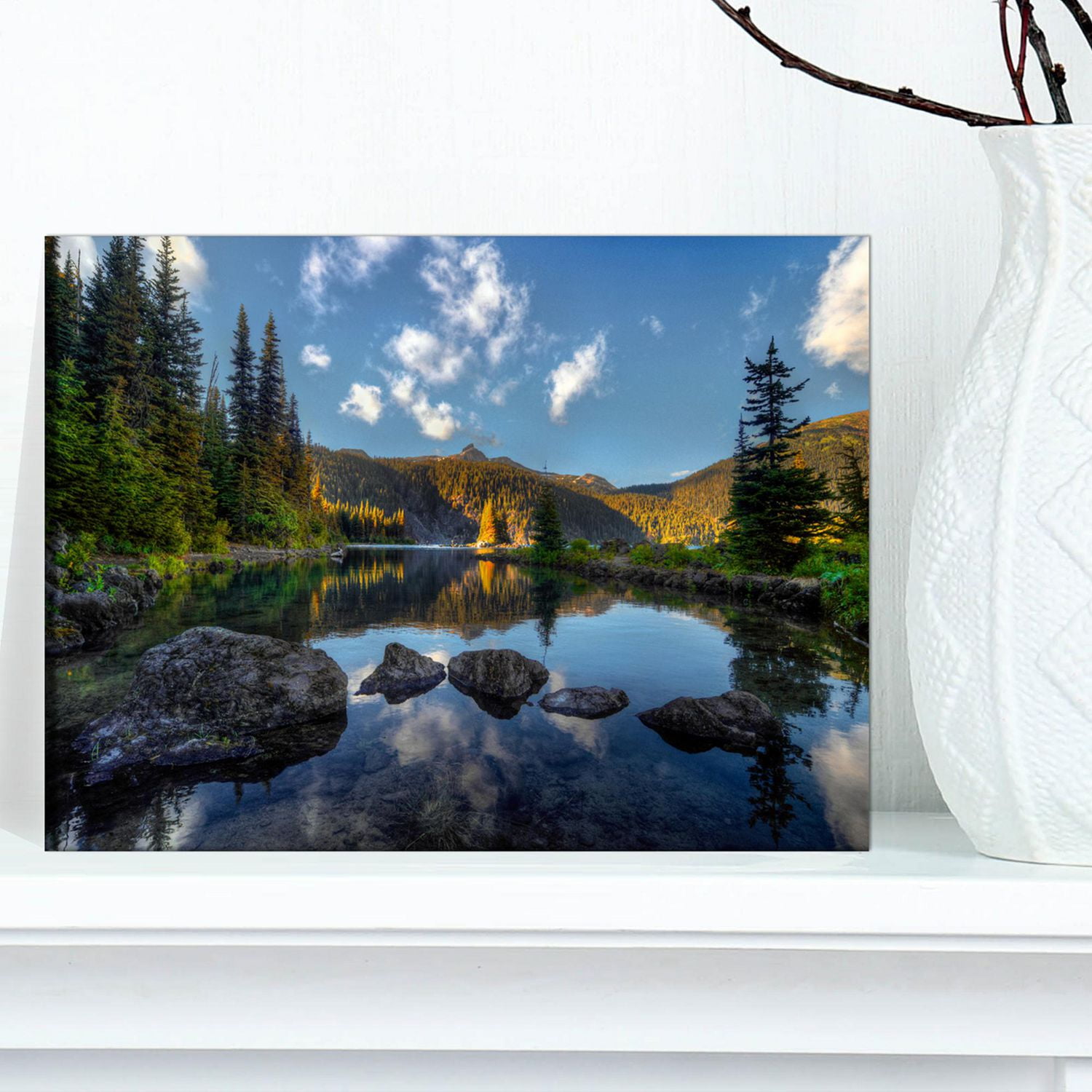 Designart Mountain Lake Surrounded by Trees Canvas Wall Art