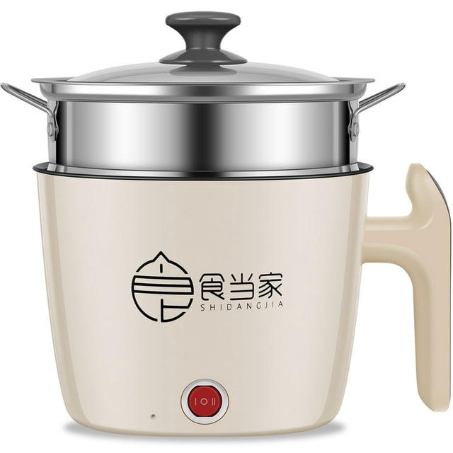Electric Hot Pot Non-Stick Ramen Noodles Cooker 1.8L Mini Pot with Power Adjustment Beige