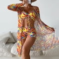 thumbnail image 3 of 3 Piece Swimsuit Womens Printed Bathing Suits Drawstring Bikini Set Long Sleeve Beach Cover Up Boy Shorts Swimwear (Small, Yellow), 3 of 6
