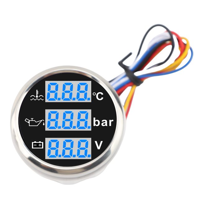 Digital Boat Water Temp Oil Pressure Voltmeter with Triple Gauge Set, High Clarity Digital Display, Reliable Reminding System for Cars, RVs, Trucks, Boats, Yachts, and