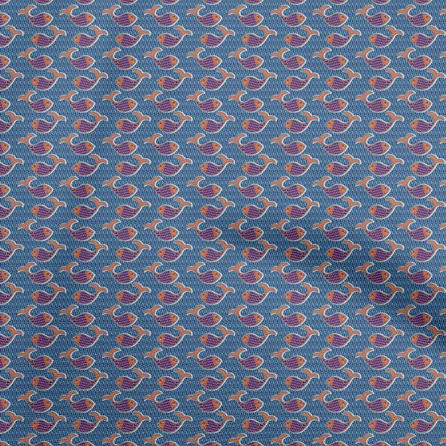 oneOone Polyester Spandex Medium Blue Fabric Kalamkari Fish Craft Projects Decor Fabric Printed By The Yard 56 Inch Wide