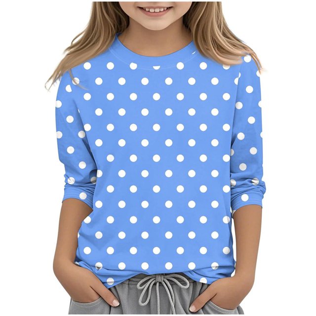 COM1950s Shirts for Girls, Children's Fashion Solid Color 3/4 Sleeve Round Neck Tops/Shirt