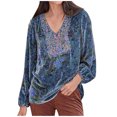 thumbnail image 1 of IROINID Hauts Réduits pour Femmes Grande Taille Col Rond Manches Longues T-shirt Imprimé Blouse, Bleu, 1 of 6