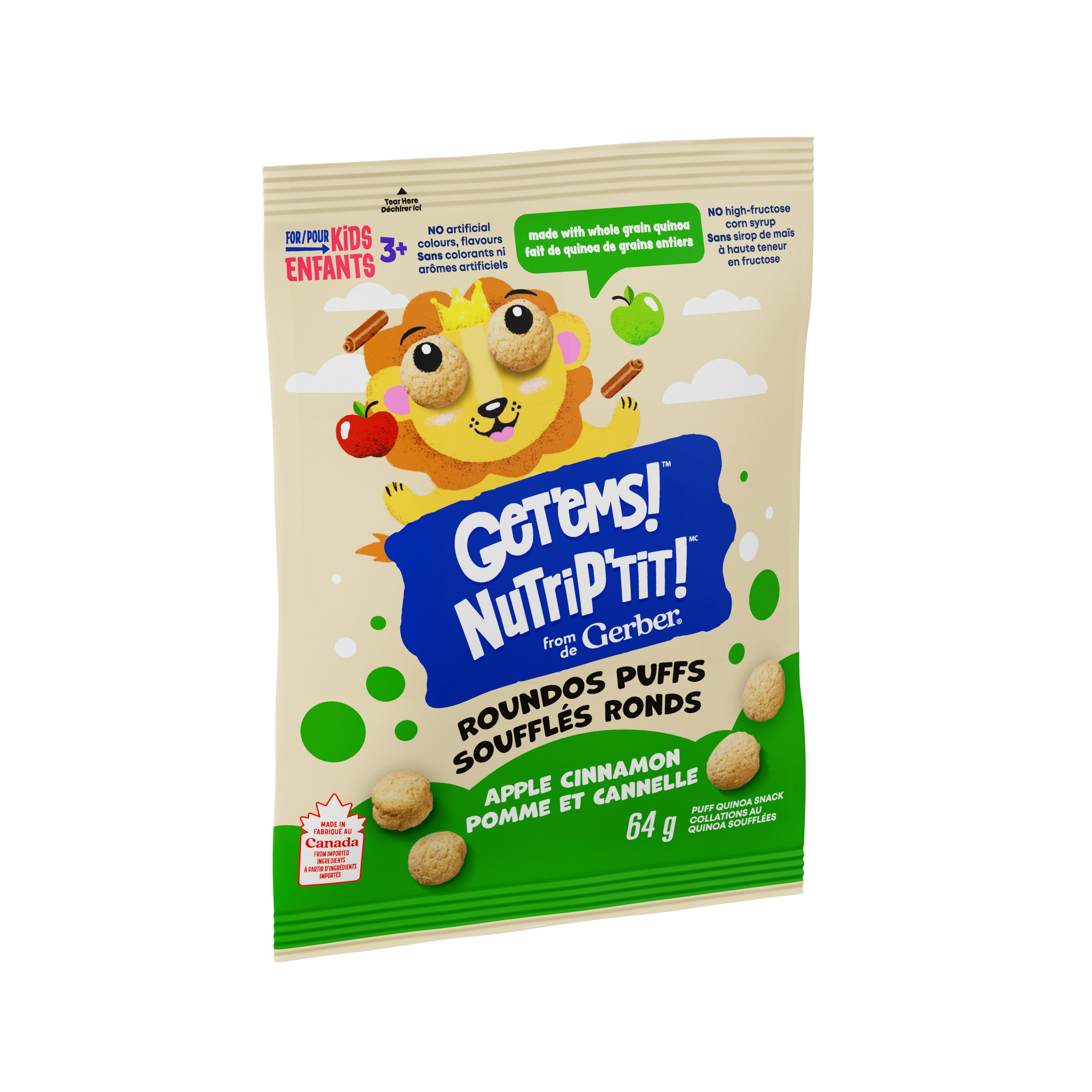 GERBER Soufflés ronds NutriP’tit, pomme et cannelle, avec quinoa de grains entiers
