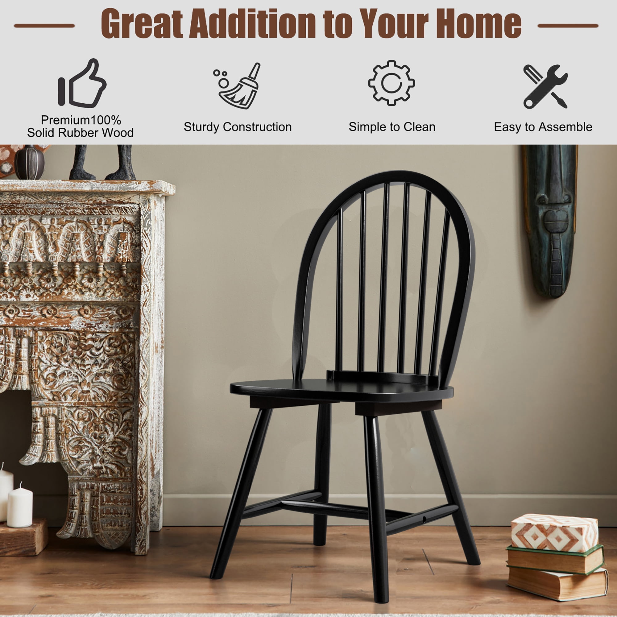 Costway Set of 4 Vintage Windsor Dining Side Chair Wood