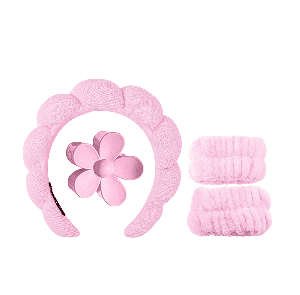 Sans Marque Ensemble bandeau et bracelets de spa professionnel pour adulte avec pinces à cheveux bandeau de maquillage gonflé pour femme, accessoires pour lavage du visage, masque facial et douche