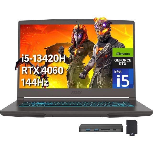 MSI Thin 15 15,6 Pouces FHD 144Hz Ordinateur Portable de Jeu, Intel i5-13420H, 64 Go RAM, 4 To PCIe SSD, NVIDIA GeForce RTX 4060, Clavier Rétroéclairé, Caméra Web, Win 11 Pro, Gris, Station d'Accueil 256 Go