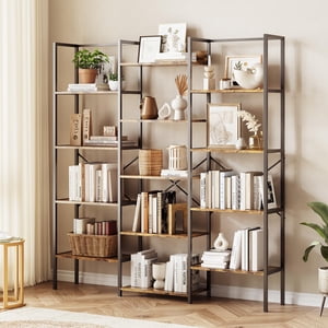 BeesClover Triple 5 Tier Bookshelf, Wide Book Shelf Multi-Layer Open Shelving Unit Display Shelves, Modern Tall Bookcase Storage Furniture for Living Room Home Office