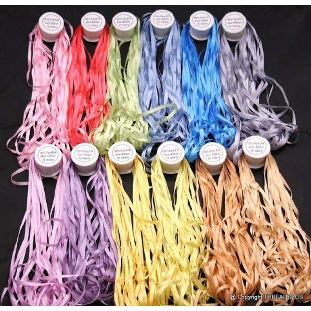 New 7mm Size ThreadNanny 12 Spools of 100% Pure Silk Embroidery Ribbons - 7mm x 10 Meters