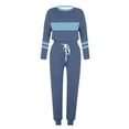 thumbnail image 4 of Posijego Ensemble Femme 2 Pcs Tenue Rayée Décontractée Manches Longues Col Ras du Cou Hauts Pantalons à Cordon Ensembles Détente P-5TG, 4 of 5
