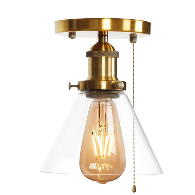 FSLiving Cone Glass Wall Light with Zipper Switch 12V Gold RV Decorative Light RV Ceiling Light Hallway Light Ceiling Mount, 2700K Bulb Included Industrial Semi Flush Mount for RV Camper - 1 Light