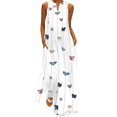 thumbnail image 1 of BJYX Robe Femmes Casual en Vrac Sans Manches Papillon Imprimé Longue Robe Vintage V-Cou Poche Été Bohème Robe de Soleil, 1 of 4