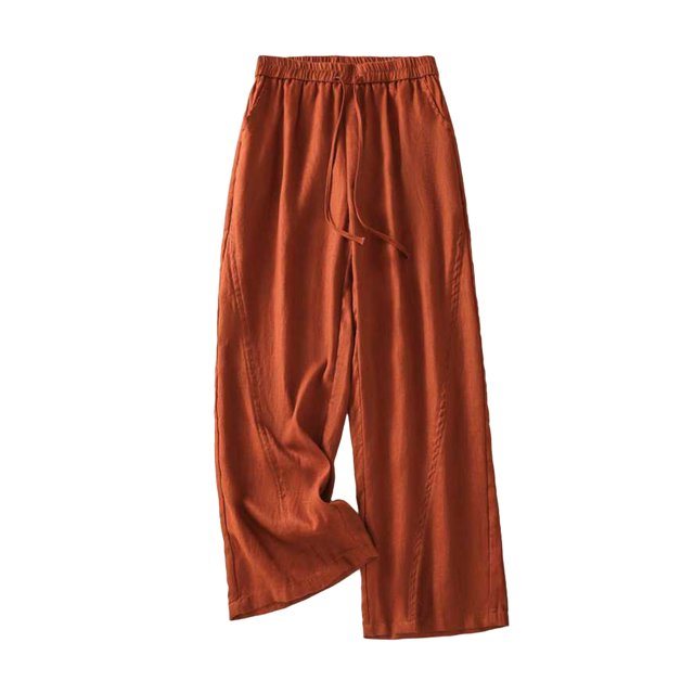 Timegard Pantalon pour Femmes en Coton et Lin, Jambe Droite, Taille Élastique, Pantalon Court Vintage Décontracté avec Poches