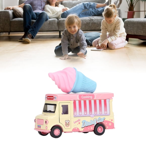 Pull Back Car, Cute Light Music Induction Die Cast Food Truck Toy Simulated 1:36 For Game Ice Cream Truck