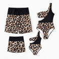thumbnail image 1 of PatPat Family Matching Leopard Panel Cut Out Waist One-Shoulder One Piece Swimsuit or Swim Trunks Shorts, 1 of 7
