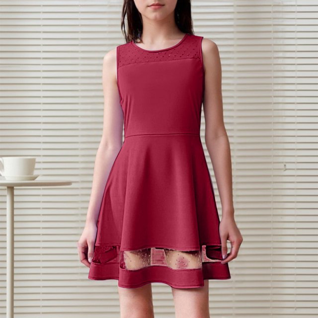 Robe Fille Sans Manches Robe d'Été Robe Trapèze à Volants Robe Évasée en Maille Robe Princesse pour Filles Tout-Petit