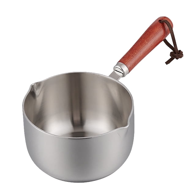 Poêle Antiadhésive Conçue pour la Cuisine Quotidienne, Petite Casserole en Acier Inoxydable avec Poignée en Bois pour Réchauffer le Lait et le Beurre, Réchauffeur et Soupes Légères, Casserole Compacte pour la Préparation en Cuisine