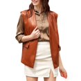 thumbnail image 3 of Gilet en Faux Cuir pour Femmes Long Col Sans Manches Drapé Ouvert Cardigan en PU, 3 of 6