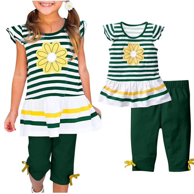 TopLLC Ensembles de Blouses et Chemises à Manches Courtes Col Rond Mode Décontractée pour Filles Hauts à Manches Courtes Col Rond Boutonné Imprimé Ensembles de Pantalons Courts Ensemble Fille