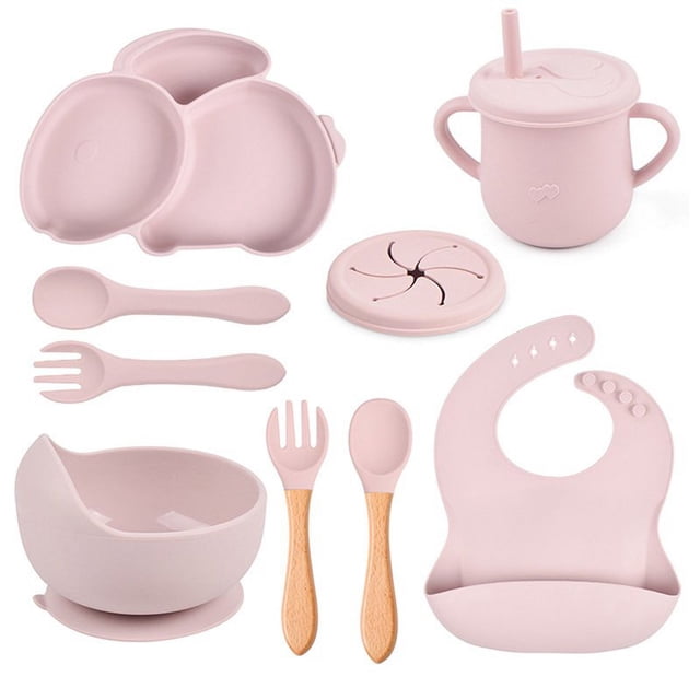 AMERTEER 9Pcs Children‘S Silicone Tableware Set Baby Non-Slip Divided Children‘S Plate Bowl With Suction Cup