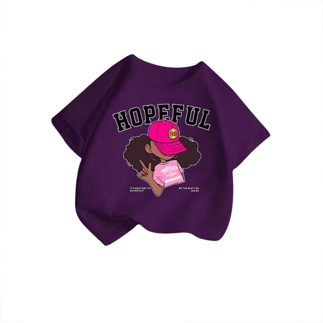 T-shirts Filles Été Cool Imprimé Graphique Col Rond Manches Courtes Décontracté Hauts Filles Violet 11-12 Ans