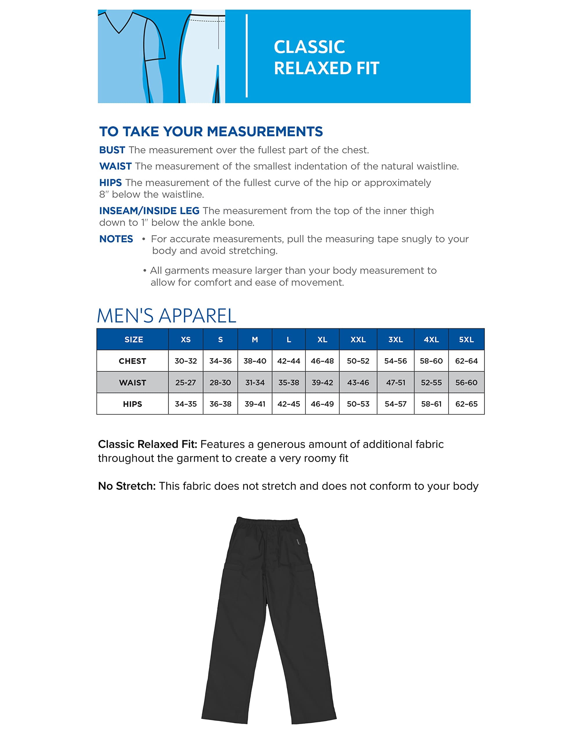 Landau Essentials 7 Pocket Scrub Pants for Men's: Classic Relaxed Fit, Elastic, Zipper Front, Pull-on Medical 8555