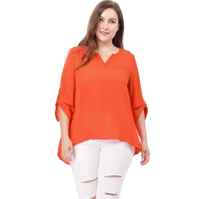 GRACE & GRANDEUR Blouse à Encolure en V Fendue à Manches 3/4 pour Femmes Grande Taille