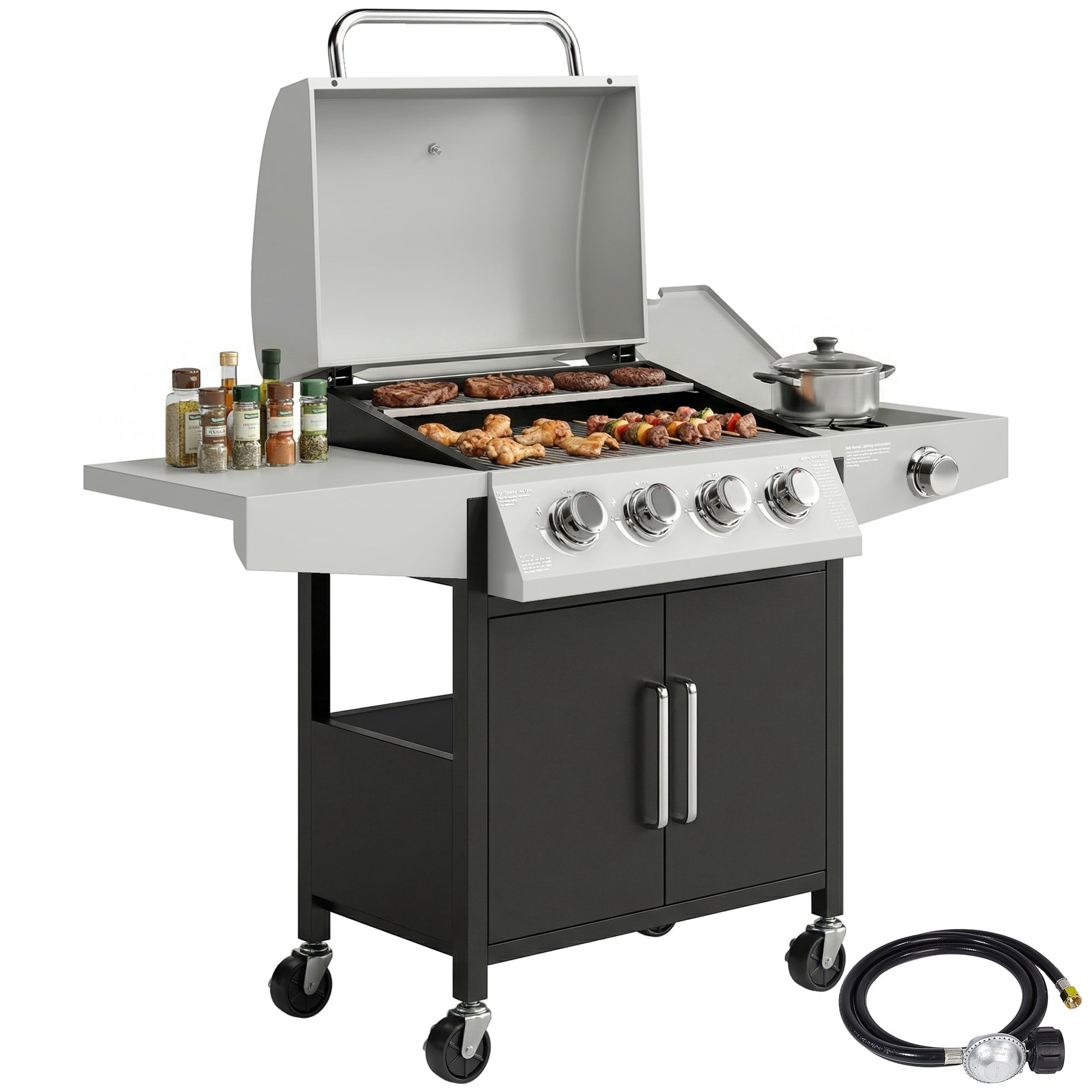 Outsunny 4+1 Burner Liquid Propane Gas Grill, Outdoor Portable BBQ Grill