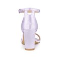 thumbnail image 2 of BLISSFUL STEP Open Toe High Heel Ankle Strap Satin Block Heels Sandals for Women Light Purple 9, 2 of 6