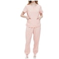 thumbnail image 1 of Styesk Sarraus pour Femmes Couleur Unie Ensembles de Sarraus Extensibles Pantalons de Sarrau Taille Haute Col Ras du Cou Hauts de Sarrau à Fermeture Éclair Joggers de Sarrau Confortables avec Poches Ensemble d'Uniforme d'Infirmière 2 Pcs, 1 of 5