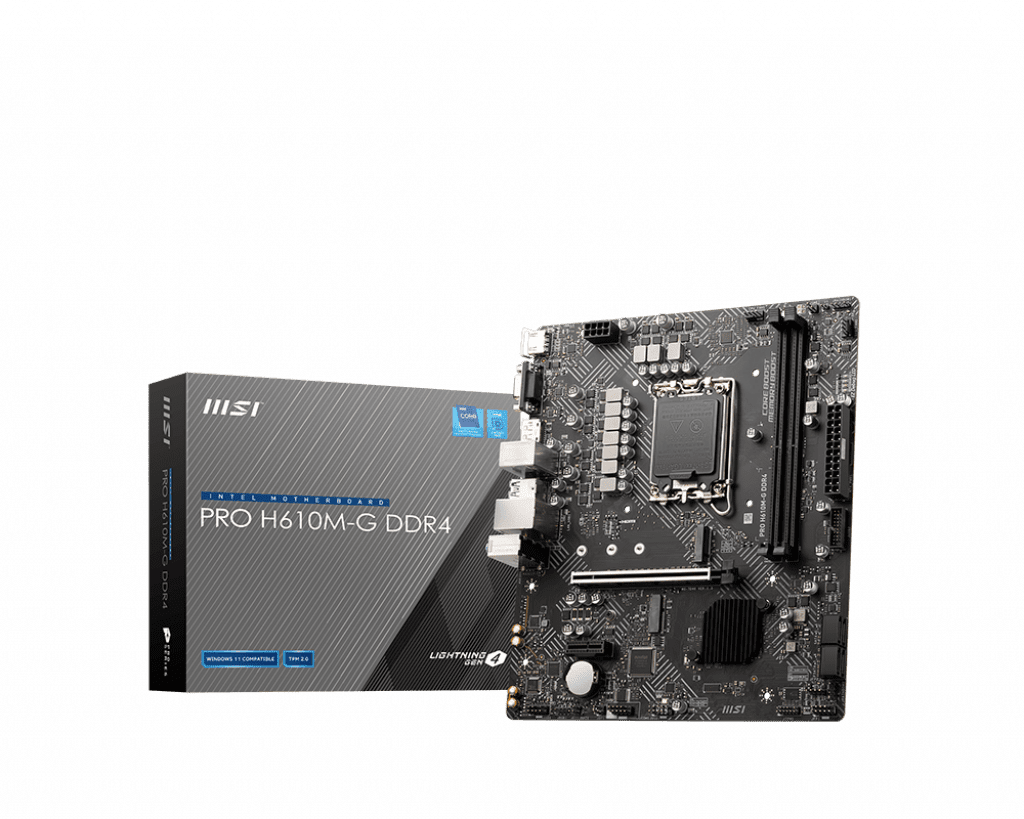 MSI PRO H610M-G DDR4 DDR4 Motherboard (mATX, 12th Gen Intel Core, LGA 1700 Socket, DDR4, PCIe 4, 2.5G LAN, M.2 Slots, USB 3.2)