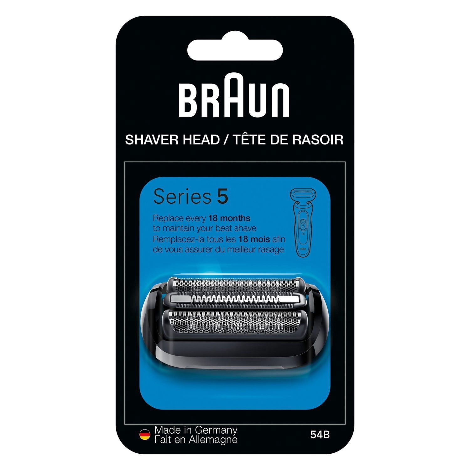 Braun Series 5 Tête de Rechange pour Rasoir Électrique, Installez Facilement Votre Tête de Rasoir pour un Rasage Aussi Efficace Que le Premier Jour, Compatible avec les Rasoirs Series 5 de Nouvelle Génération, 54B, Noir