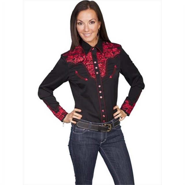 Scully PL-654-CRI-L Womens Western Shirt - Crimson- Large