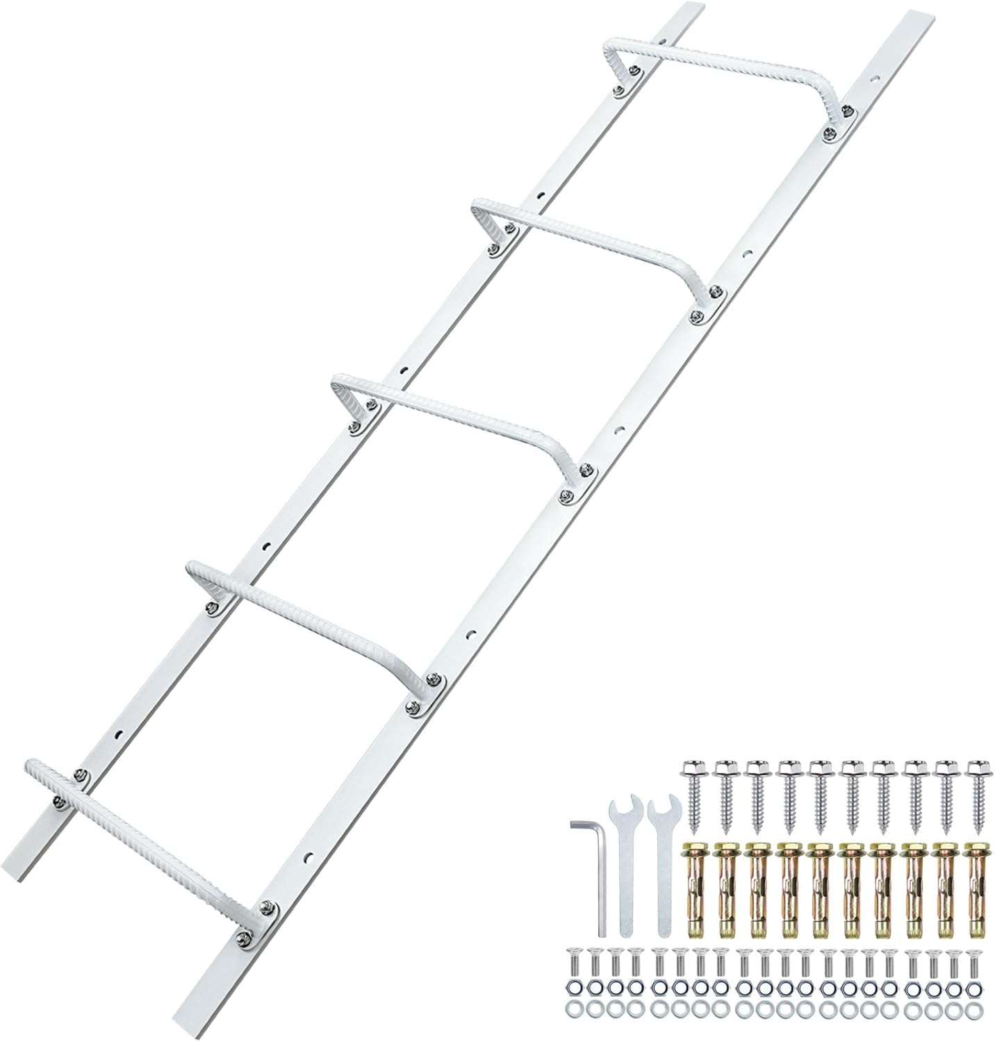 5-Rung Window Well Ladder Straight, Heavy Duty Steel Fire Escape Ladder, Powder-Coated Basement Egress Window Ladder Wall Mounted Ladders 56.2" Lx17.9 W, White
