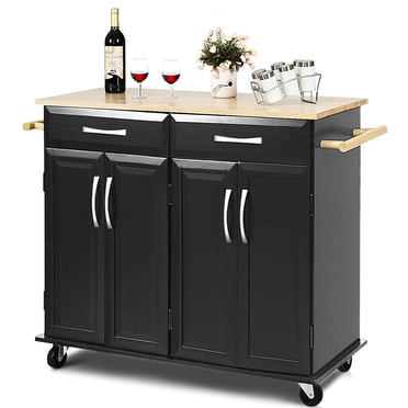 Rolling Kitchen Trolley Island Cart Wood Top Storage Cabinet Utility w/ Drawers