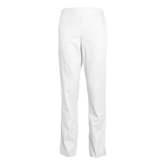 Pantalon d'Uniforme d'Infirmière pour Femmes Coupe Ajustée Jambe Évasée Taille Élastique en Blanc. Ces Pantalons de Sarrau Présentent une Coupe Ajustée avec une Conception Jambe Évasée, une Taille Élastique, Deux Poches avant et Deux Poches cargo Latérales à Droite. Fabriqués en Mélange de 65 % polyester et 35 % Coton, Ils Sont Lavables à la machine et Conviennent aux Professionnels de la Santé.