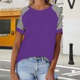 thumbnail image 2 of Plebaso T-Shirts pour Femmes à Manches Courtes à Blocs de Couleur Décontractés à Col Rond T-Shirts Amples Blouses d'Été Hauts, 2 of 7