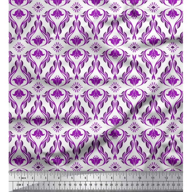 Soimoi Poly Georgette Fabric Ogee Damask Fabric Prints By Yard 52 Inch Wide
