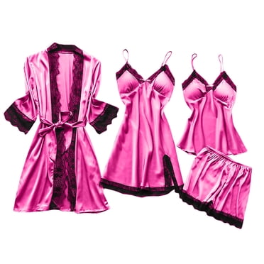 Cameland Pajamas for Women Set Shorts Lingerie Silk Lace Robe Dress Sleepwear Nightdress Pajamas Set