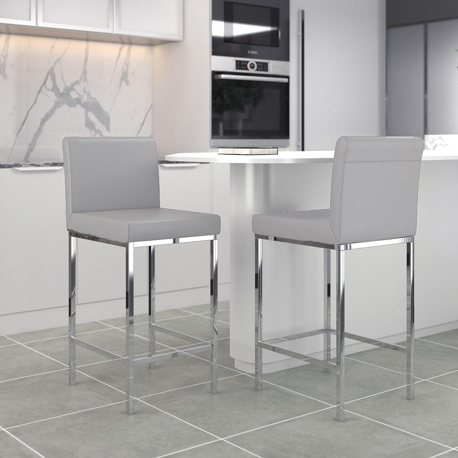 Ensemble de deux tabourets de comptoir contemporains de 26 po, gris