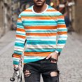 thumbnail image 2 of Penkiiy Men's Round Neck Striped Sweat Absorption Long Sleeve T-Shirt Tops XL Multicolor, 2 of 5