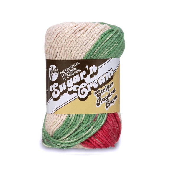Lily Sugar N' Cream Stripes Yarn, Holiday Stripes , 2oz(57g), Medium, Cotton
