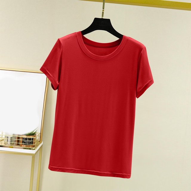 Weiqiqre T-Shirt à Col Rond pour Femme à Manches Courtes Ajusté T-Shirt Mince Uni Haut de Pyjama Pyjama à Manches Courtes