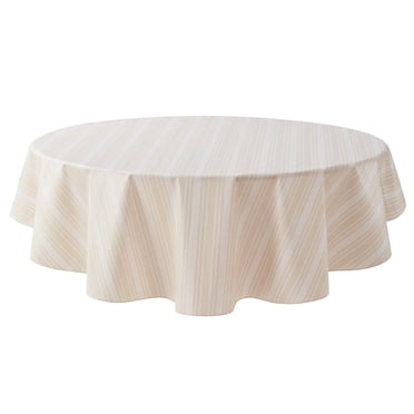Mainstays PEVA Tablecloth 70" Round, Beige Tan Stripe