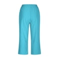 thumbnail image 4 of Bocqde Womens Capri Pants Cotton Linen Elastic Waisted Drawstring Casual Cropped Trousers with Pockets, 4 of 5